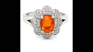 Orange Opal .60ct Platinum Finish Solid 925 Sterling Silver Ring