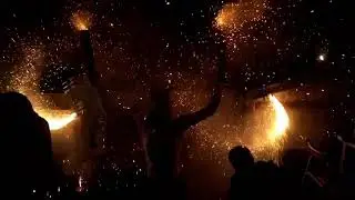 Fireworks and horse head mask