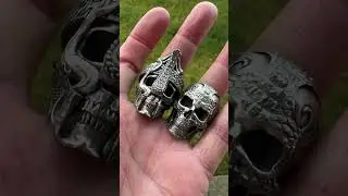 Viking Skull and Crocodile Skull rings, sterling silver