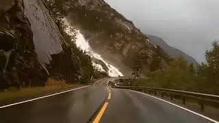 Langfossen waterfall Norway route E134,Лангфоссен водопад в Норвегии