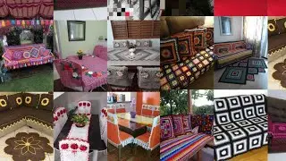 Crochet dining table cover and chair cover and sofa cover design ideas 