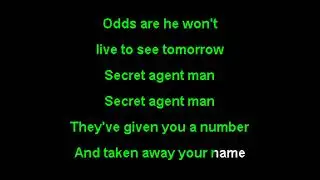 Secret Agent Man de 1966, m&uacute;sica de Johnny Rivers, vers&atilde;o karaok&ecirc;. 