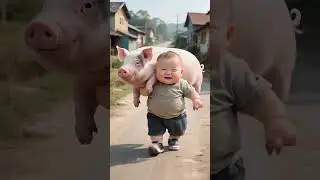 This Baby Carried a Pig Like It Was No Big Deal 🍼🐷 (AI-Generated & Too Cute!)
