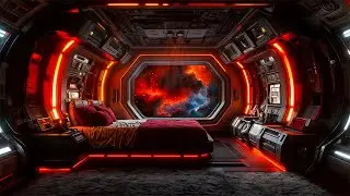 Inside a Futuristic Starship Cabin | Gaze at a Burning Red Nebula While Drifting Into Deep Cosmic