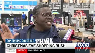 Last-minute shoppers head to stores on Christmas Eve