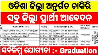District Level Job Update Odisha!!New Job Odisha!!Latest Job Update 2021