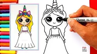 Cómo dibujar una CHICA UNICORNIO Kawaii Rubia y de Vestido Blanco