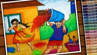 Holi Scenery Drawing Very Easy / Holi Ka Drawing / Holi Special Drawing For Beginners