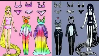 Paper Doll Dress Up - Rapunzel and Sadako Dresses Handmade Quiet Book - Barbie Story & Crafts
