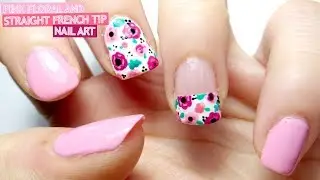 Pink Floral and Straight French Tip Nail Art