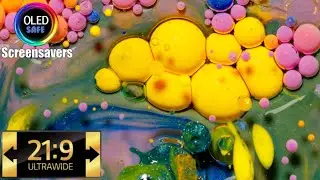 21:9 Ultrawide Colorful Paint And Oil Bubbles Abstract Screensaver - 10 Hours - 4K - OLED Safe