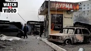 Locals assess damage in Saltivka amid ongoing shelling