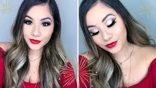 NEW YEARS EVE GLAM MAKEUP LOOK | GLITTER + RED LIPS