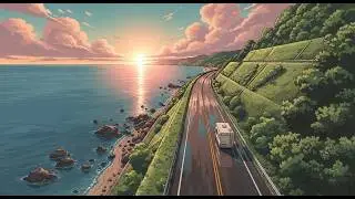 From Raining to Sunset at Beach | A Cozy Family Van Journey | Ghibli style ASMR | Ghibli life ASMR