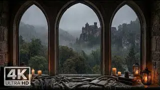 3 Hours of Rainy Medieval Castle Window View | Cozy Rain Sounds for Reading & Relaxing