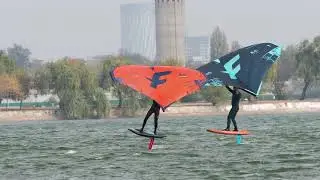 Wing surfing on Lacul Morii, Bucuresti, Romania