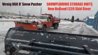 Part 2 Self Storage Facility Snow Plowing with New Holland L220 w/ 8' Virnig Box Plow