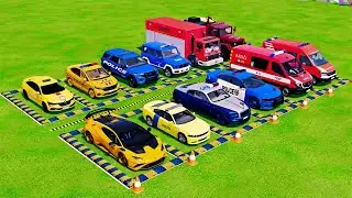 POLICE COLORFULL - TRANSPORTING POLICE CARS, AMBULANCE VEHICLES, FIRE TRUCK WITH TRUCK - FS22 #687