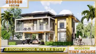 SMALL HOUSE DESIGN ( 10 X 10 ) HOUSE PLAN WITH 230 SQM FLOOR AREA 2 STOREY HOUSE WITH 4 BEDROOMS