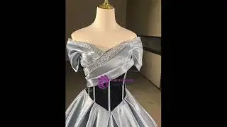 kemedress Blue Satin Off the Shoulder Beading Quinceanera Dress