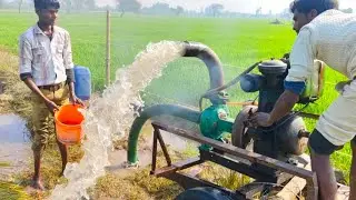 Farming Water Pump irrigation System Diesel engine Water Pump Machine Setup Kisan India Village 