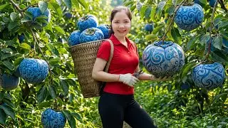 TIMELAPSE - Harvest 100Kg Giant Rare Hybrid Wild Green Persimmon, Go to Market Sell | Han Harvesting