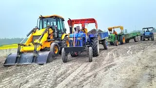 JCB 3dx Machines Loading Mud Trolley Eicher 551 Tractor New Sonalika Sikandar Swaraj 744 Fe Tractor