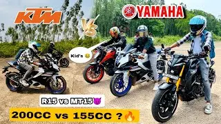 KTM Vs Yamaha 🤬 || Duke 200 vs MT15 vs Yamaha R15M || Tripple Battle 😱🔥