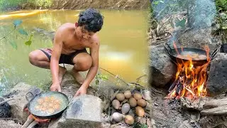 Find wild chicken eggs to cook in the forest. Delicious