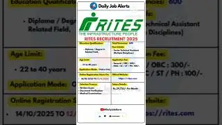RITES Recruitment 2025 | Apply Online for Engineer & Technical Posts | Hi-Tech Jobs Updates #shorts