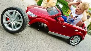 Thomas Joyriding His Power Wheel Ride On Audi! The Wheel Fell Off!