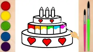 Cute Cake Drawing Painting Colouring for Kids and Toddlers | How to draw a Cake easy step