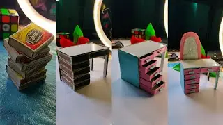 Diy mini dressing table with matchbox. How to make mini dressing table for dollhouse. Matchbox craft