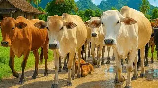 Puluhan Sapi Lembu Jinak Berjalan Rapi Berlari gerombolan Di Jalan Krikil Sawah Menuju Kandang Moo