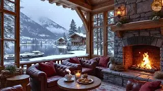Relaxing Jazz Coffee Shop Ambience ❄️ Peaceful Winter Scenery with Fireplace for Focus & Work