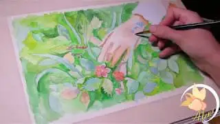 Как рисовать зелень акварелью. Кисть руки