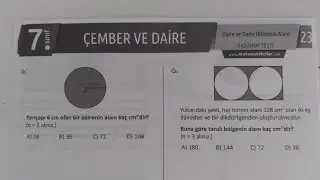 Daire ve Daire Diliminin Alanı Test 23 ( 7. Sınıf  )