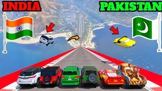 GTA 5 INDIA VS PAKISTAN VS MC QUEEN LIGHTING CARS SUPER SKY JUMPING CHALLENGE | GTA V GAMEPLAY