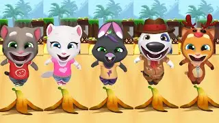 Talking Tom Gold Run - All Characters Banana Slips Funny Fails & Falls Moments