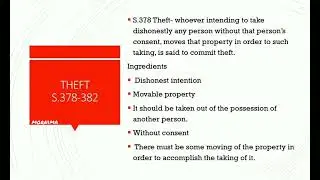 #Episode no 1#offences against property#Theft#Law of crimes#Indian Penal code#SECTION 378-382 IPC#