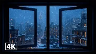 4K New York City Winter Window View ❄️ Soft Snowfall, Wind Sounds & Peaceful Ambience for Sleep