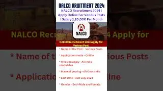 NALCO Recruitment 2024|NALCO Vecancy 2024 #shorts #ytshort #youtubeshorts