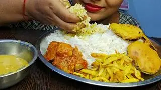 Eating Dal Aloo Parwal Ki Spicy Sabzi Aloo Bhujiya Baingan Pakora Rice | Asmr | Mukbang | Foodie