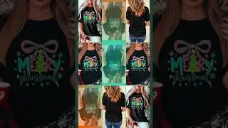 Black MERRY Christmas Vibrant Bow Heat Transfer Printing T Shirt