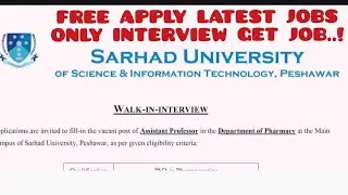TEACHER JOBS OPPORTUNITY SARHAD UNIVERSITY 10/11/2025;FREE APPLY FACE INTERVIEW GET JOBS OPPORTUNITY