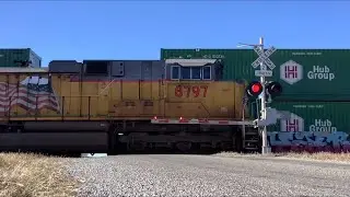 UP Intermodal & Mixed Freight Train Meet - Maeystown Road Railroad Crossing, Maeystown, IL