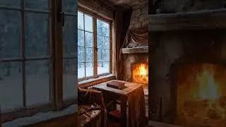 4K Fireplace Snowfall 📖🔥 Cozy Winter Cabin Ambience | Crackling Fire & Blizzard Sounds #cozy #relax