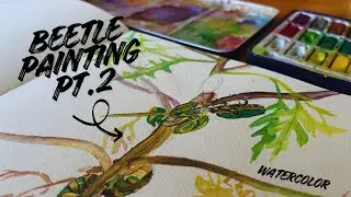 Green June beetle painting Pt 2 - paint with me - No talking