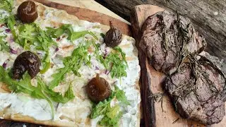 Entrec&ocirc;te & Sweet Mediterranean Figs on Rustic Tart&eacute; Flamb&eacute;e | Outdoor Cooking ASMR