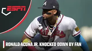 Ronald Acuna Jr. KNOCKED TO THE GROUND by fans running onto field 😳 | MLB on ESPN